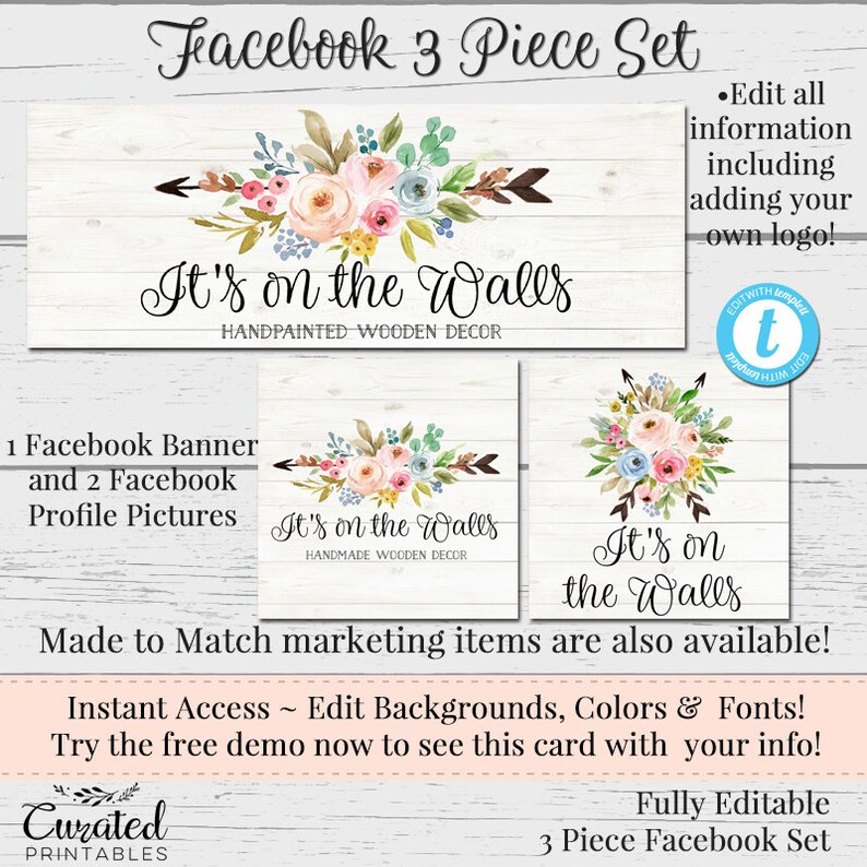 Floral Facebook Set Customizable Facebook DIY Facebook - Etsy