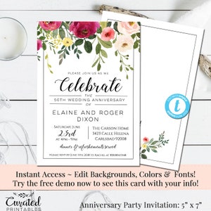 Anniversary Invitation, Editable Invitation, Instant Download, Wedding Printable, Wedding Anniversary Invite, DIY Wedding Invitation, Navy