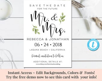 Save the Date, Modern Save the Date, Editable Invitation, Instant Download, Wedding Printable, Wedding Template, DIY Wedding Invitation