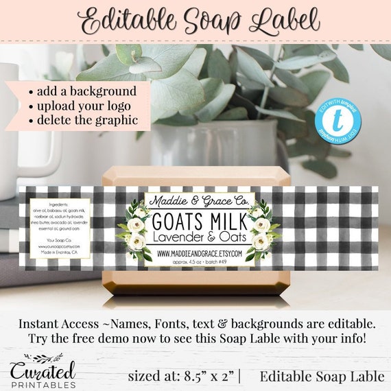 Soap Label, Editable Label, Bath Product Label, DIY Ingredient Label,  Instant Print Sticker, Editable Sticker, Label Template, 8.5 X 2 