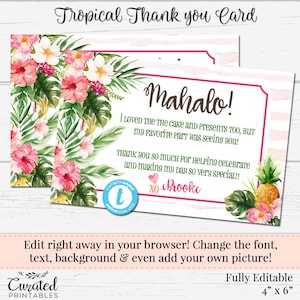 Tropisch danke, Luau Einladung, Aloha Vorlage, Mahalo Postkarte, Printable DIY, Sofort Download, Geburtstag einladen, Templett Einladung