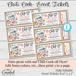Chili Cook Event Tickets, Chili Contest,Voting Ballot, Chili Cook Off Voting, DIY Template, Marketing, Editable Vendor Flyers, DIY Ticket image 2