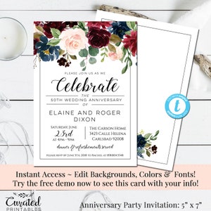 Anniversary Invitation, Editable Invitation, Instant Download, Wedding Printable, Wedding Anniversary Invite, DIY Wedding Invitation, Navy