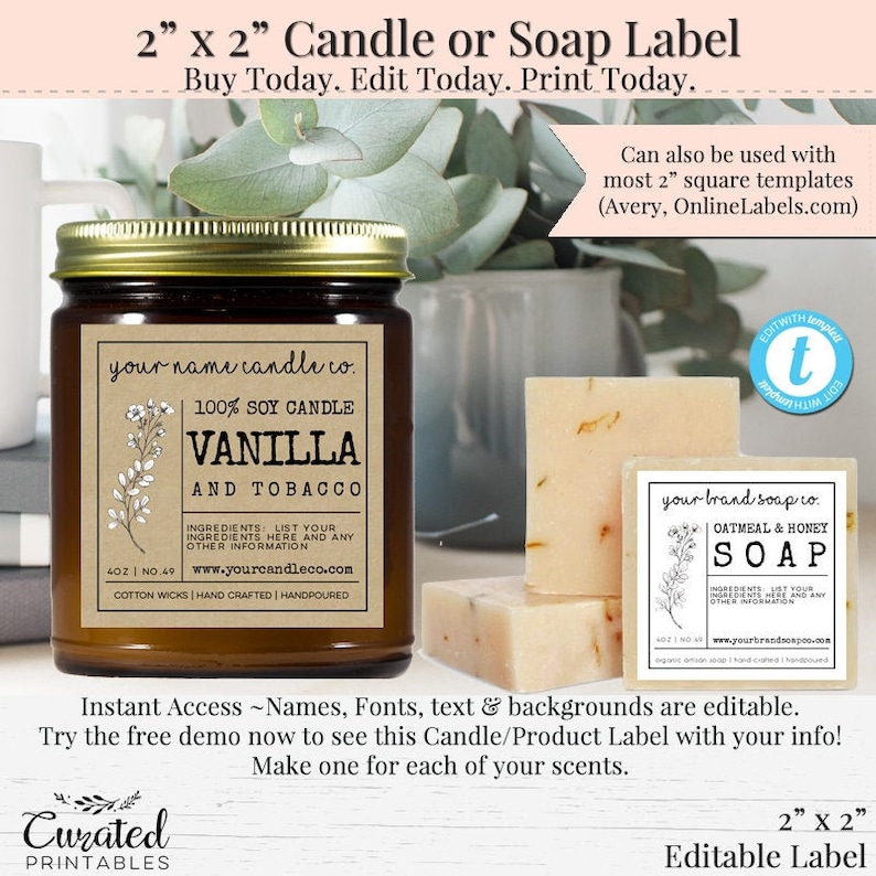 2 X 2 Label Editable Label Soap Label DIY Ingredient Label Etsy UK