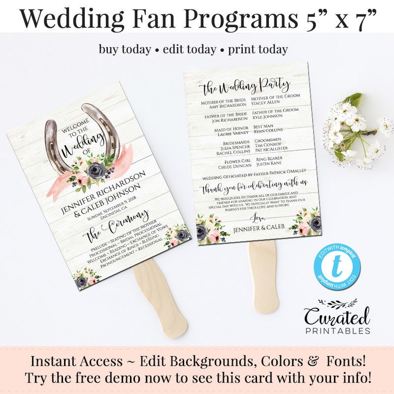 Wedding Fan DIY Wedding Program DIY Wedding Fan Printable - Etsy