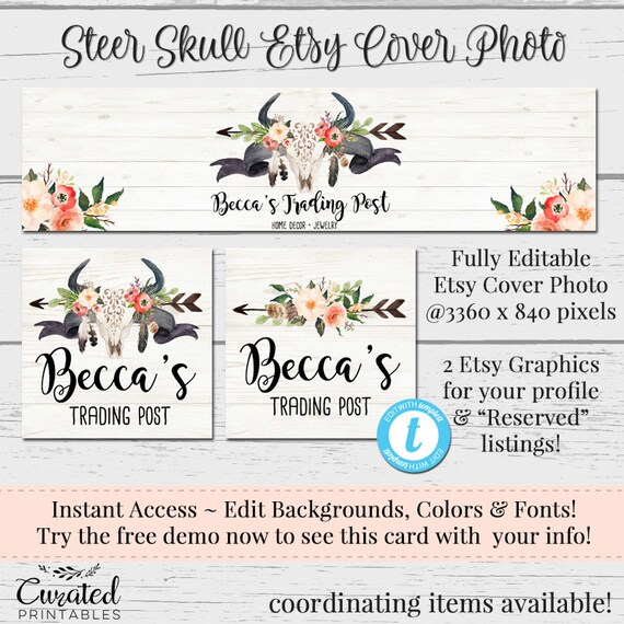 Steer Skull Etsy Cover Photo Diy Etsy Banner Editable Etsy Etsy