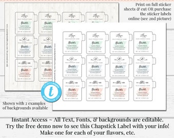Chapstick Label, Editable Chapstick Label, Bath Product Label, DIY Chapstick, Instant Print Sticker, Editable Sticker, Lip Balm Template