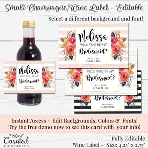 Mini Wine Label, Editable Wine Label, Small DIY Wine Label, DIY Wine Label, Instant Bottle Label, Mini Champagne Label, Templett