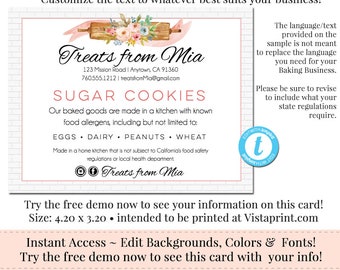 Cottage food label template california