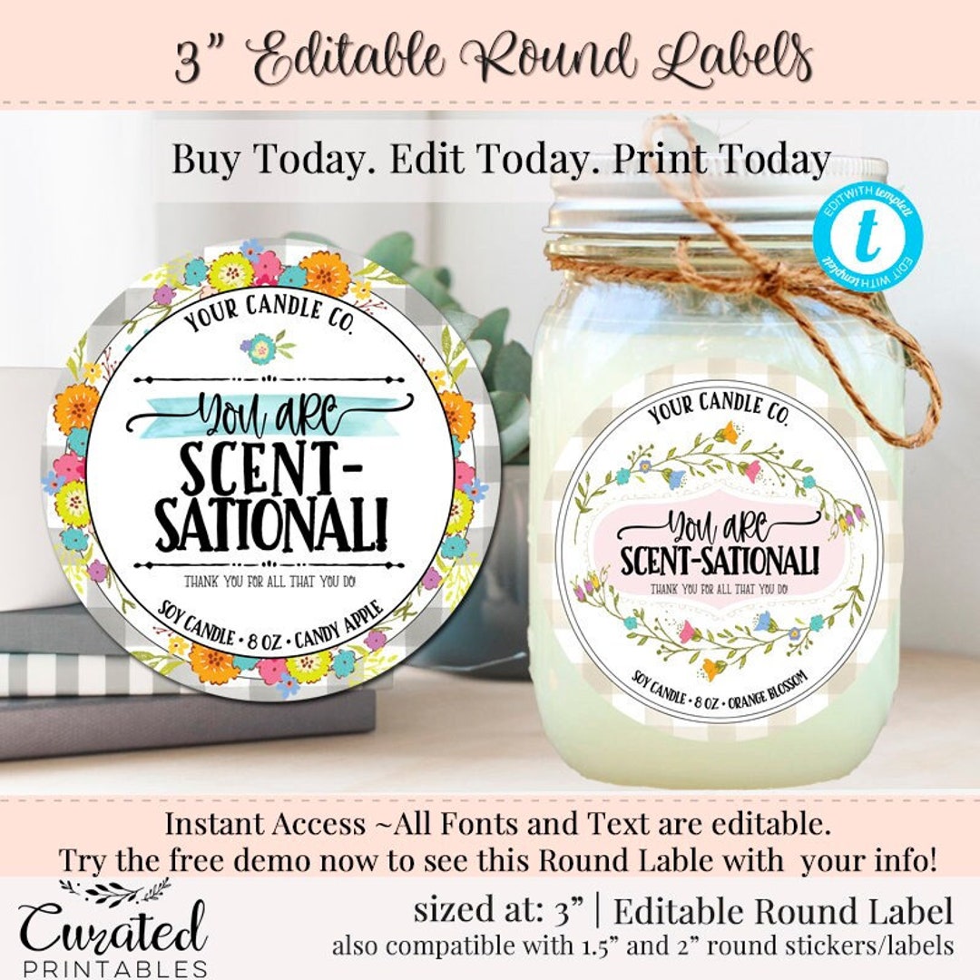 Scentsational Label, DIY Product Label, Editable Round Label, Mason Jar