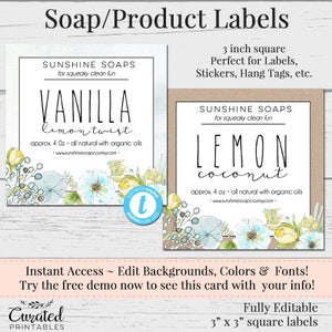 Square Product Label, Editable Label, 3 Inch Square Label, Jar Label, DIY Ingredient Label, Instant Download Sticker, Editable Sticker