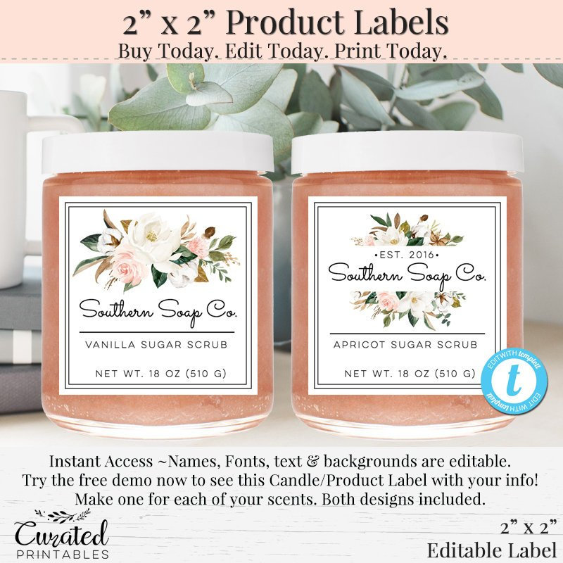 2 X 2 Label Editable Label Bath Label DIY Ingredient Label Etsy