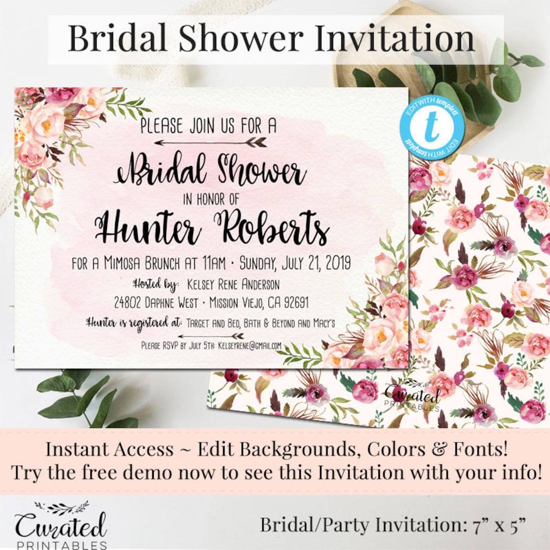 Bridal Shower Invitation DIY Wedding Template DIY Shower Etsy