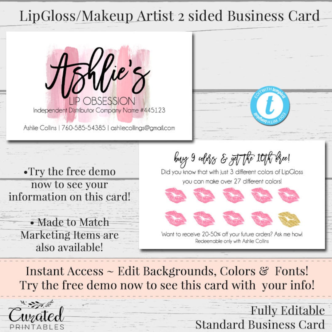 Lipgloss Business Card Makeup Artist Rep Card Business Card - Etsy