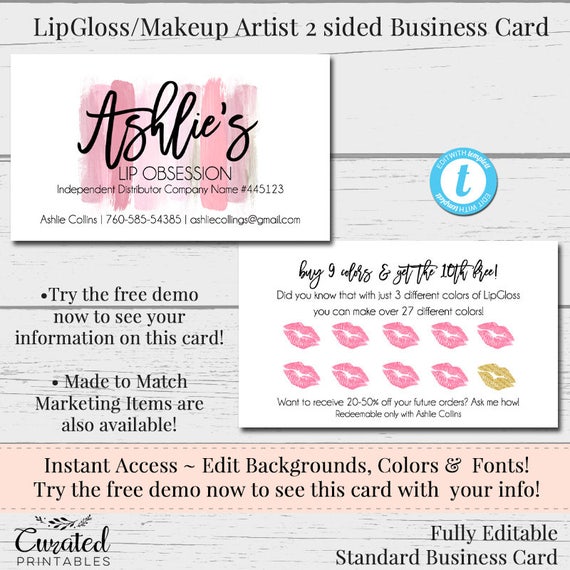 LipGloss Business Card Makeup Artist Rep Card Business
