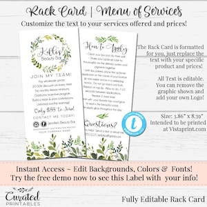 Rack Card, Makeup Artist Menu, Hair Stylist Services, Wedding Menu, DIY Card, Editable Rack Card, Makeup Artist Card, Join My Team, Editable