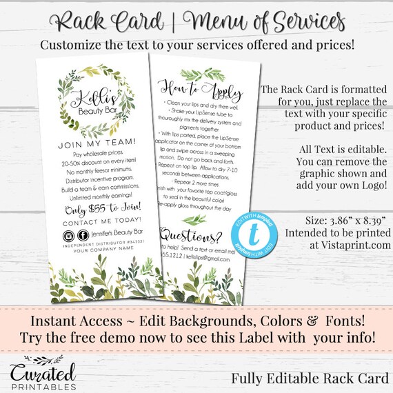Rack Card Makeup Artist Menu Hair Stylist Services Wedding Etsy