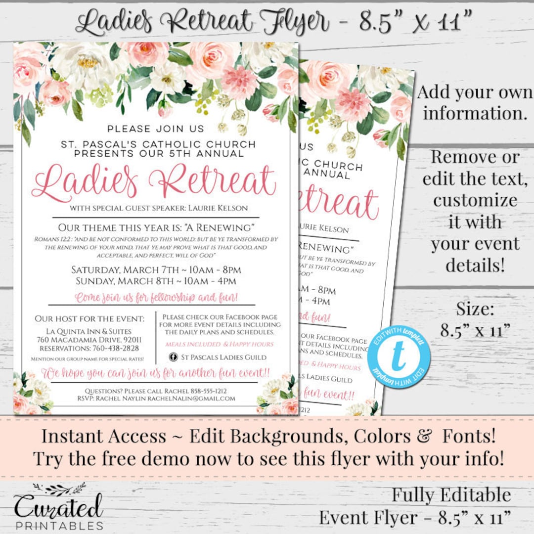 ladies-retreat-flyer-custom-flyer-ladies-weekend-women-s-invitation-diy-template-marketing-editable-vendor-flyers-floral-even-flyer-etsy