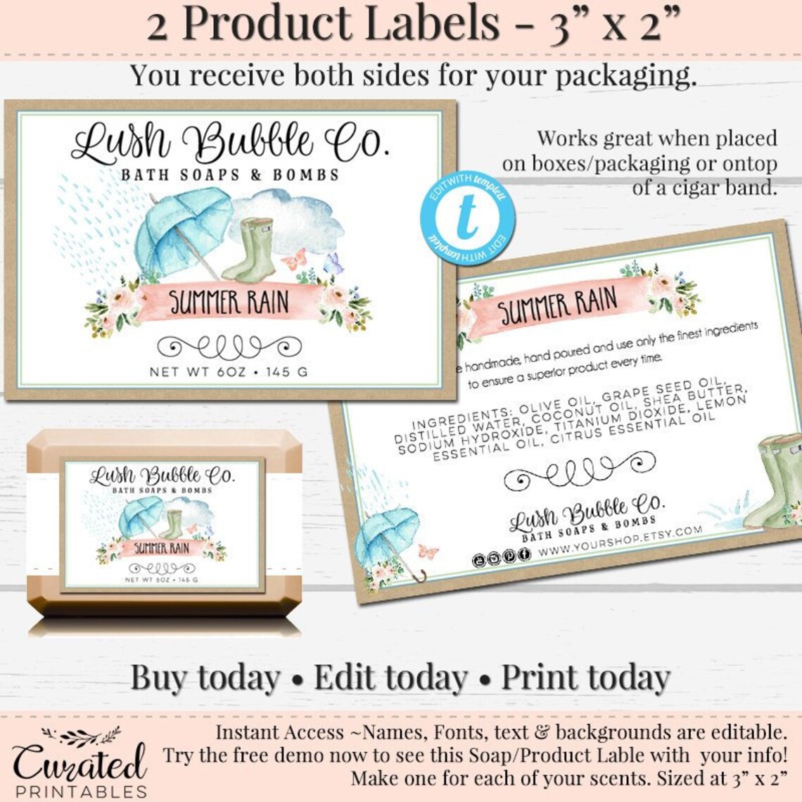Soap Label Editable Label Bath Product Label DIY Ingredient | Etsy