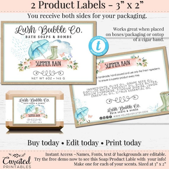 Soap Label Editable Label Bath Product Label DIY Ingredient | Etsy