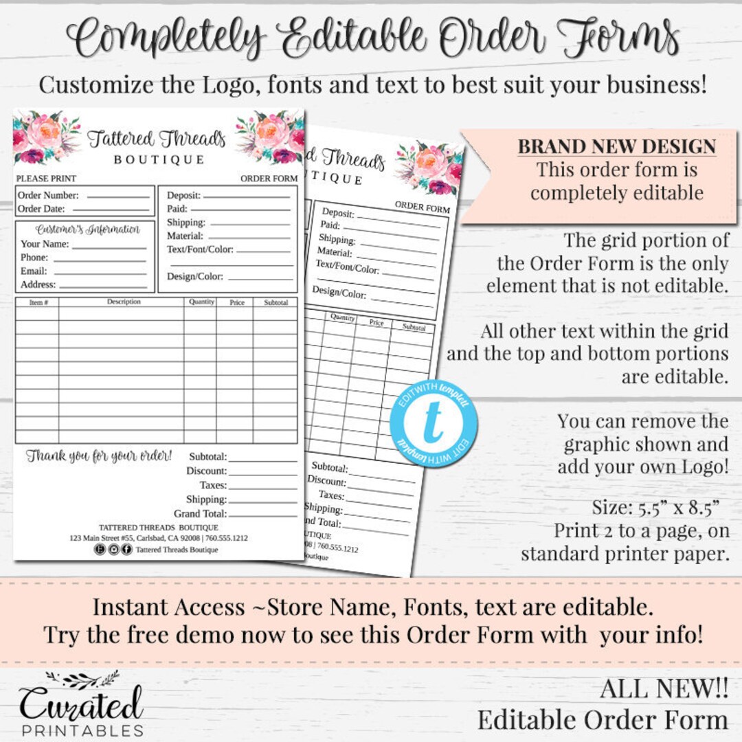 NEW Order Form, Customizable Order Form, Completely Editable Order Form ...