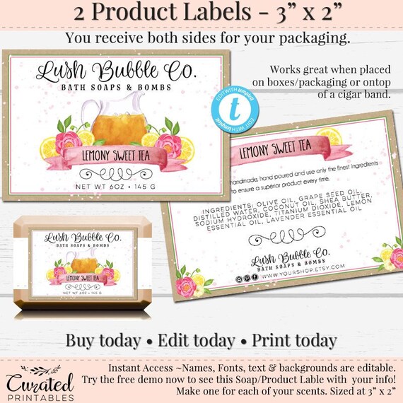 Soap Label, Editable Label, Bath Product Label, DIY Ingredient Label,  Instant Print Sticker, Editable Sticker, Label Template, 8.5 X 2 