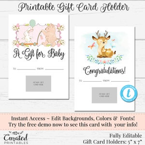 Drukowany uchwyt na karty podarunkowe, uchwyt na karty podarunkowe DIY, natychmiastowe pobieranie, szablony biznesowe, kupon DIY, karta DIY, uchwyt na karty podarunkowe, Baby Shower