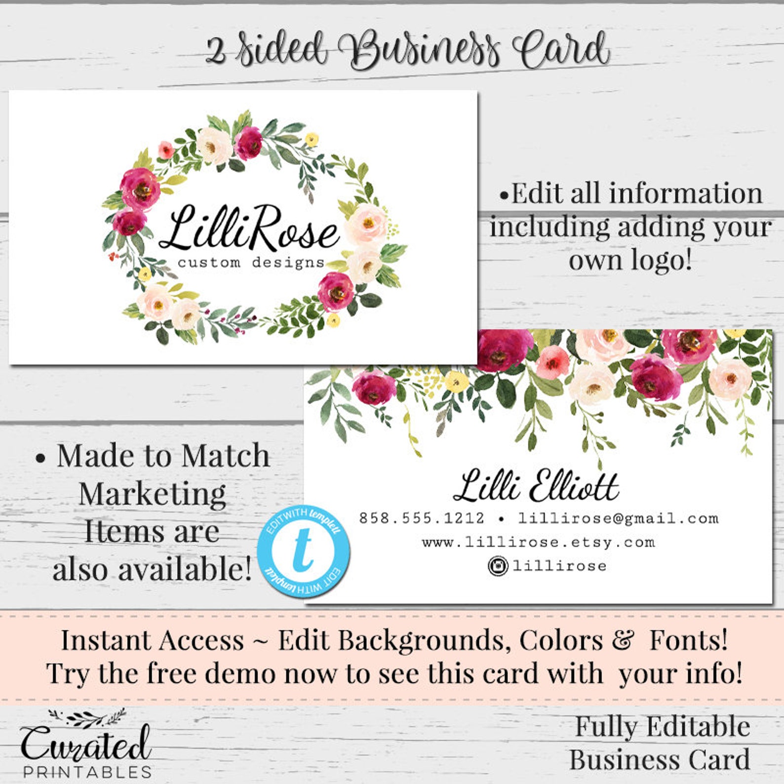 Floral Facebook Set, Customizable Facebook, DIY Facebook, Editable ...