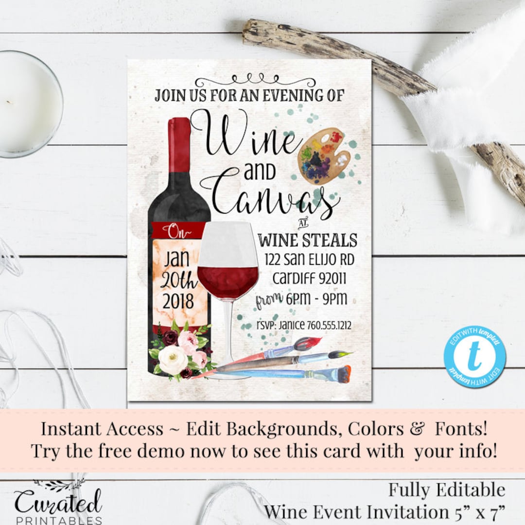 Wine Canvas Invitation Wine Paint Party Cocktails and Etsy