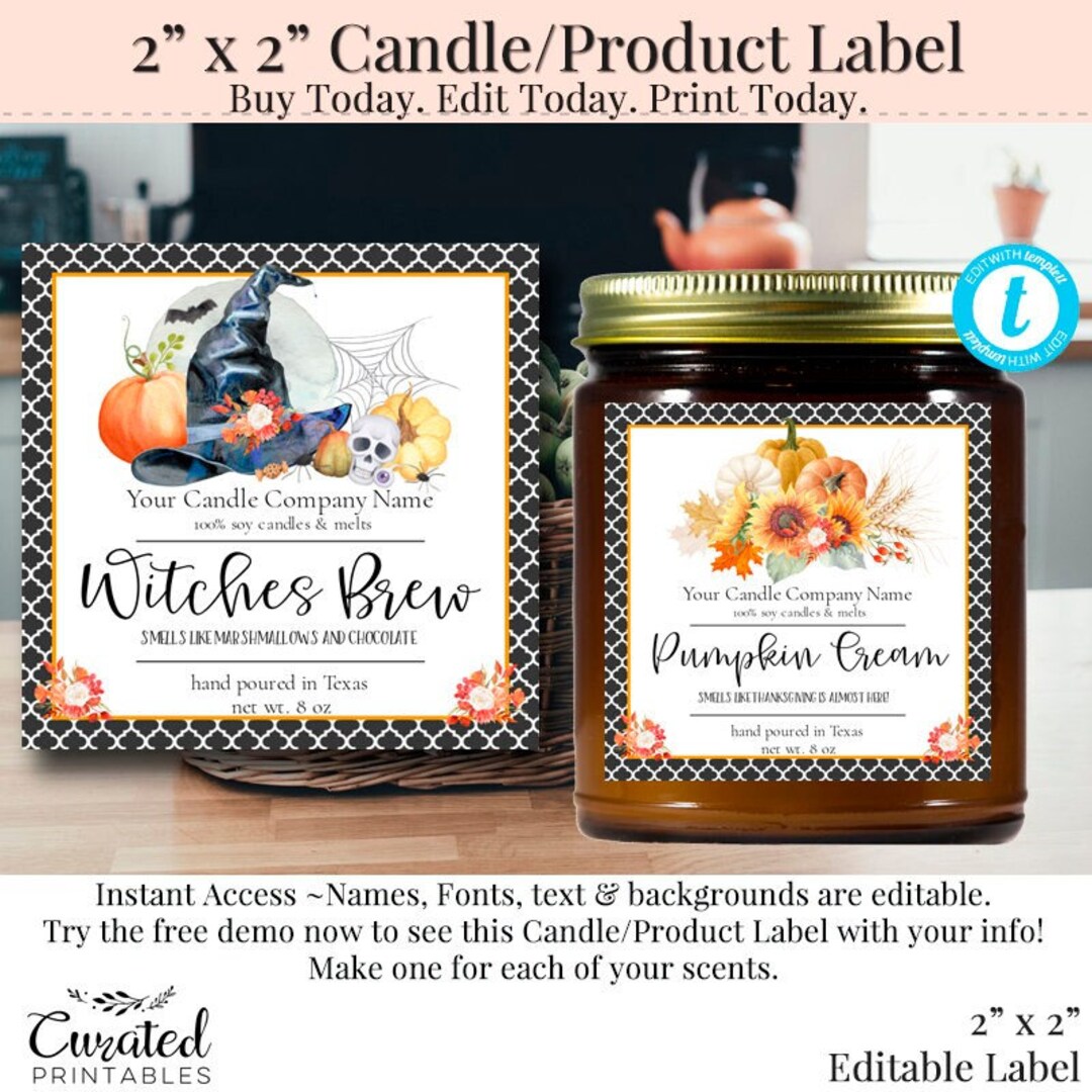 Customizeable Fall Labels 2 X 2 Label, Editable Fall Label, Bath Label, DIY Square Label, Instant ...
