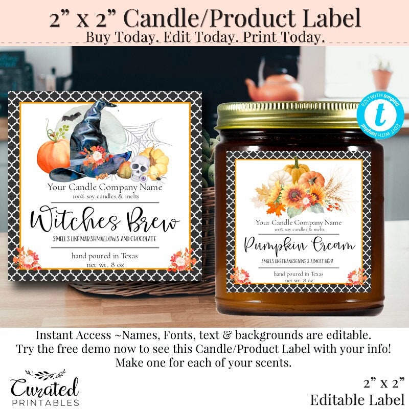 2 X 2 Label Editable Fall Label Bath Label DIY Square - Etsy