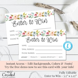 Participez pour gagner, carte de tombola, billet de prix, modèle de fête à domicile, marketing d'entreprise, formulaires modifiables, formulaire de participation à faire soi-même, printemps