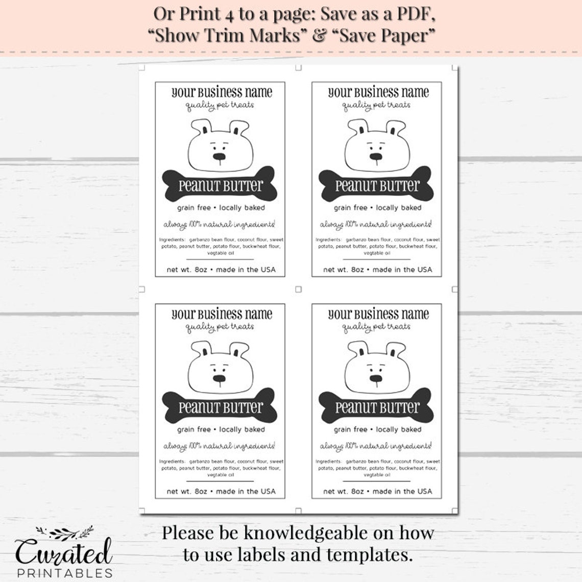 Dog Treat Label Editable Label DIY Dog Label DIY Ingredient | Etsy