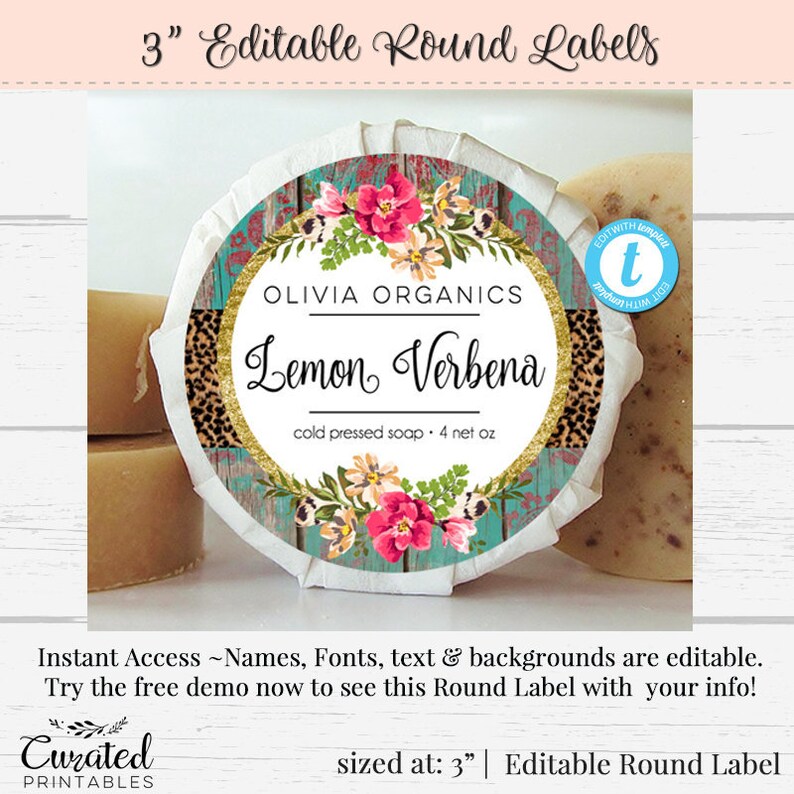 Round Sticker Editable Label 3 Inch Round Label DIY Label | Etsy