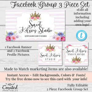 Crown Facebook Group  Set, Customizable Facebook, DIY Facebook, Editable Facebook Set, Instant Download Template, DIY Business Set, Princess