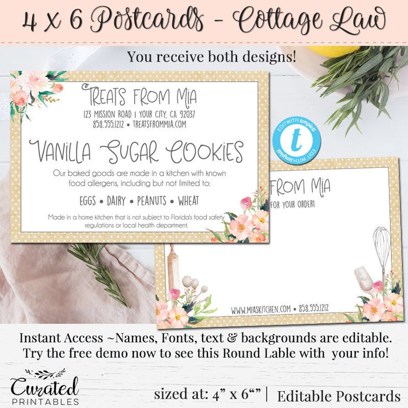 Cottage Law Label Bakers Label Cupcake Product Label DIY Etsy