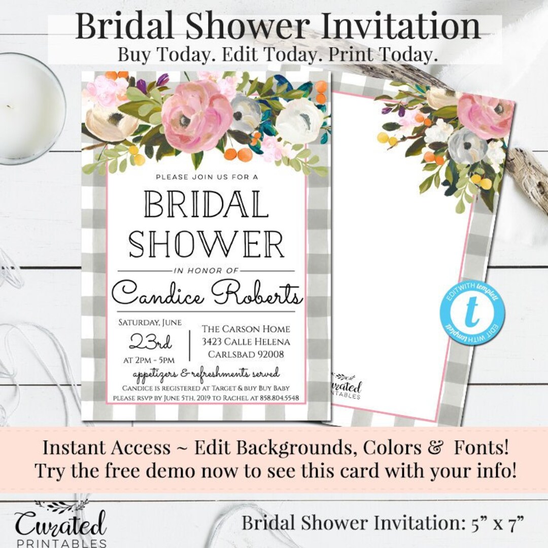 Bridal Shower Invitation DIY Wedding Template DIY Shower Etsy