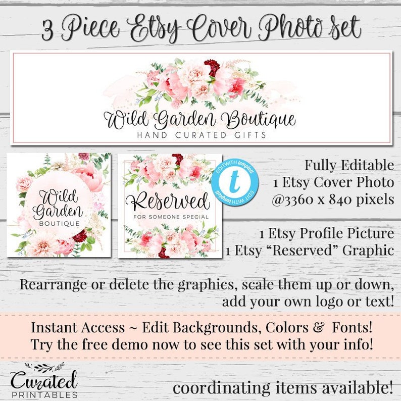 Floral Etsy Cover Photo DIY Etsy Banner Editable Etsy Set Etsy