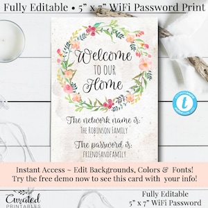 Wifi Print, Wifi Password Template, Wifi Art Print, Customizable Wifi Sign, Wifi Sign, Editable Wifi Sign, Templett