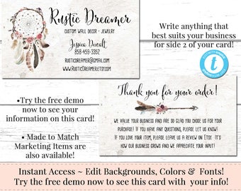 Dreamcatcher Business Card, Rustic Business Card, Business Card Template, DIY Business Card, Instant Download Card, DIY, Templett Invitation