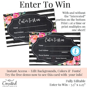 Participez pour gagner, carte de tombola, billet de prix, modèle de fête à domicile, marketing d'entreprise, formulaires modifiables, formulaire de participation DIY, Oh Carolina