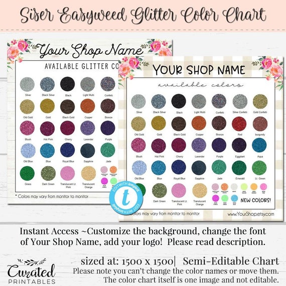 Siser Glitter Color Chart