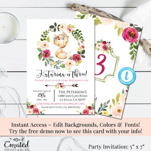 Woodland Invite, Fox Invitation, Birthday Invite, Printable DIY, Instant Download, Party Invite, Editable Invitation, DIY Invitation,