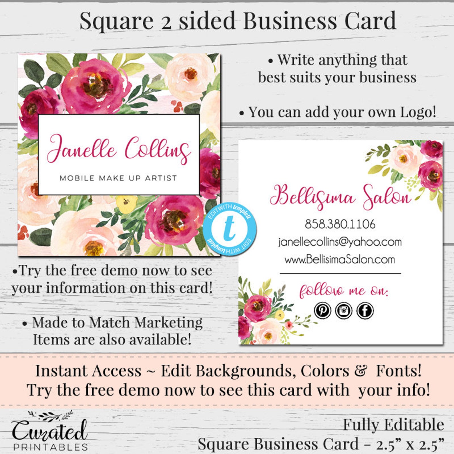 Floral Facebook Set, Customizable Facebook, DIY Facebook, Editable ...