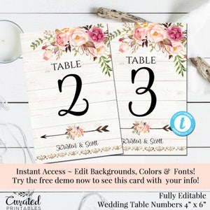 Wedding Table Numbers, Rustic Table Numbers, DIY Wedding, Printable Wedding Template, Boho Style Wedding, Boho Template, Printable Bohemian