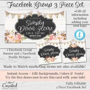 Facebook Group  Set, Customizable Facebook, DIY Facebook, Editable Facebook Set, Instant Download Template, DIY Business Set, Rustic Lace
