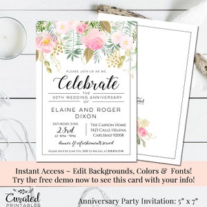 Anniversary Invitation, Editable Invitation, Instant Download, Wedding Printable, Wedding Anniversary Invite, DIY Wedding Invitation, Navy