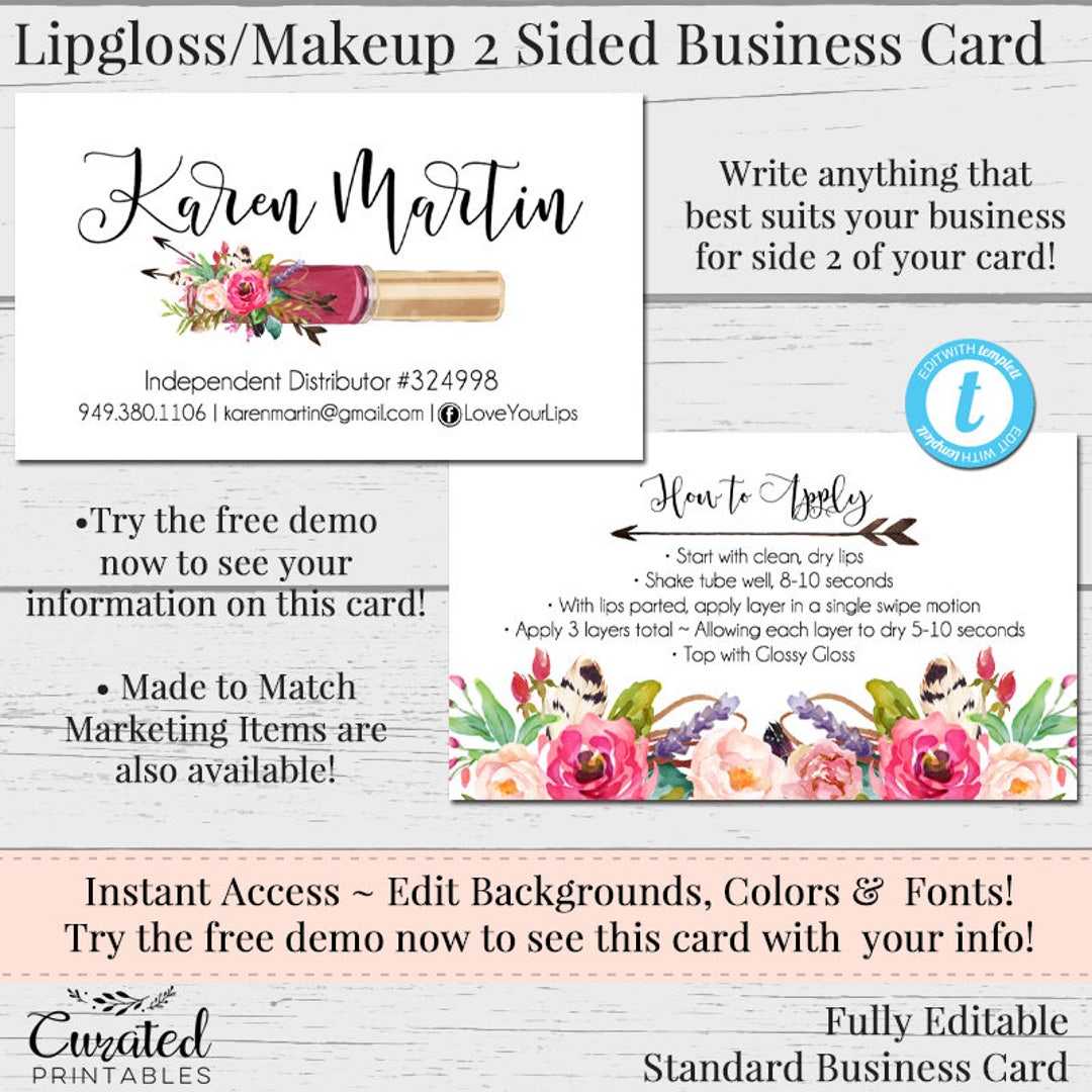 Lipgloss Floral Business Card Makeup Artist Rep Card - Etsy