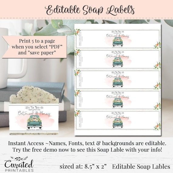 Soap Label Editable Label Bath Product Label Diy Ingredient Etsy