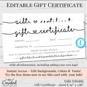 Gift Certificate, Voucher, Printable Gift Cert, Editable Gift Certificate, Instant Download, Business Templates, Shop Voucher, Gift Cert